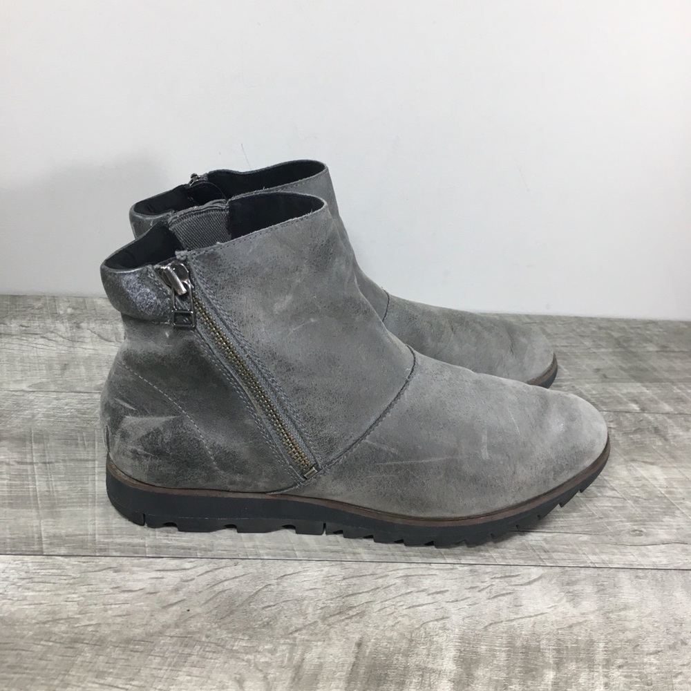 Sorel NL3735 Harlow Zip Gray Leather Waterproof Womens Booties Boots Size 9.5